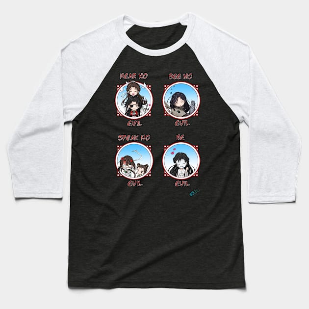 TGCF Hear No Evil See No Evil Speak No Evil Be Evil Chibis Baseball T-Shirt by smileycat55555